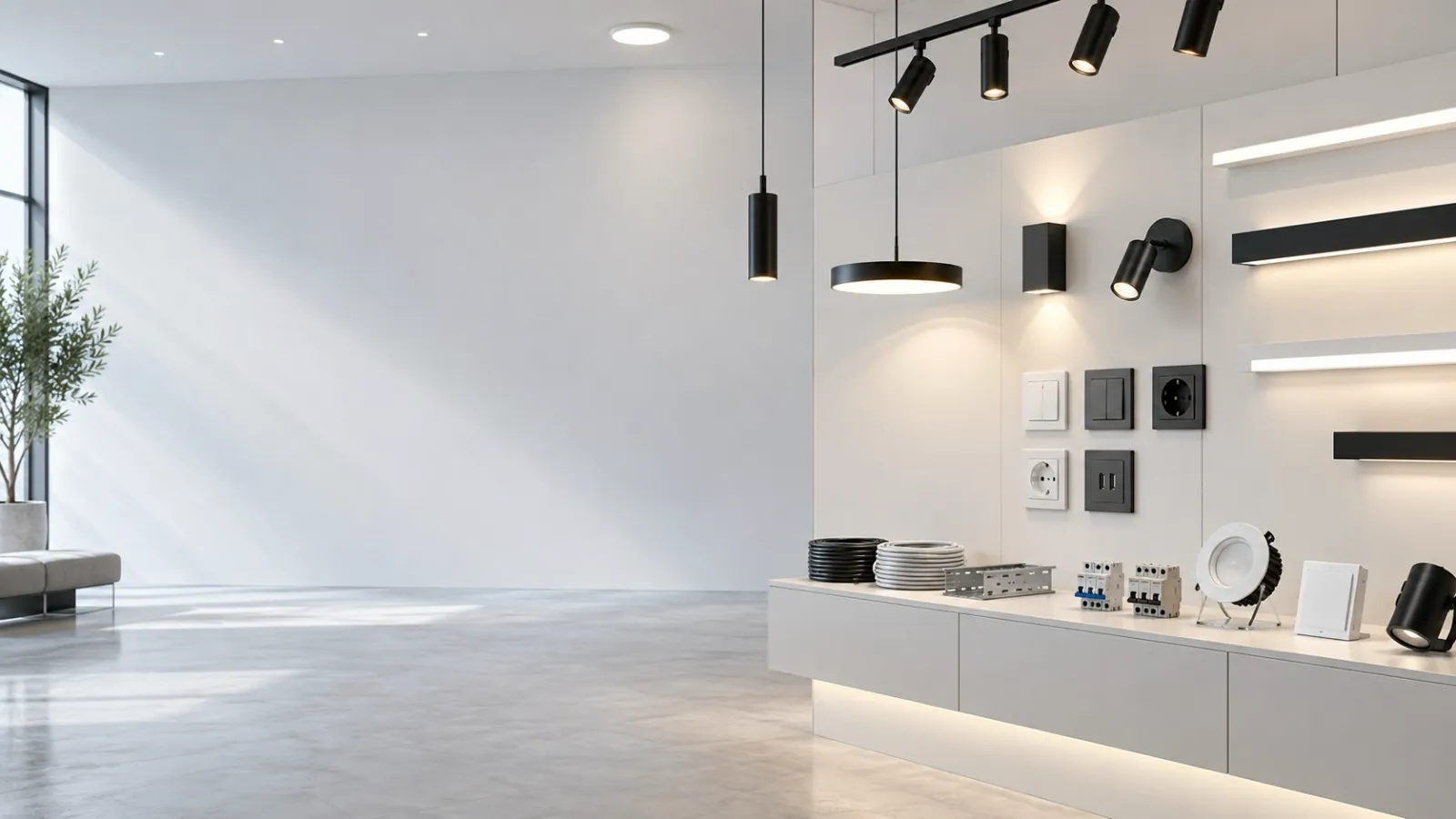 Aydınlatma ve elektrik malzemeleri showroom teşhiri